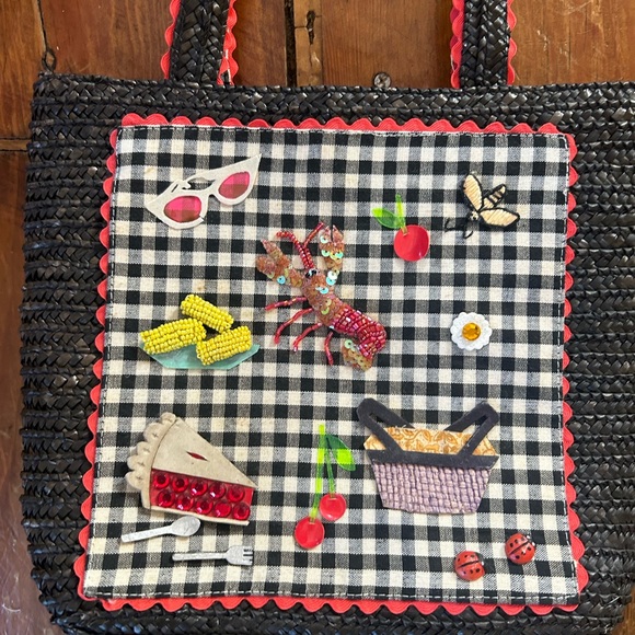 Cappelli Straw World Hand Bag Purse picnic lobster ladybug - Picture 5 of 6